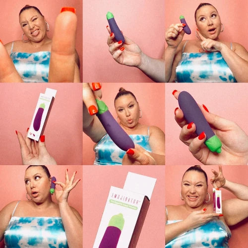 collage of woman with eggplant vibrator