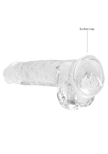 close up of suction cup on clear dildo