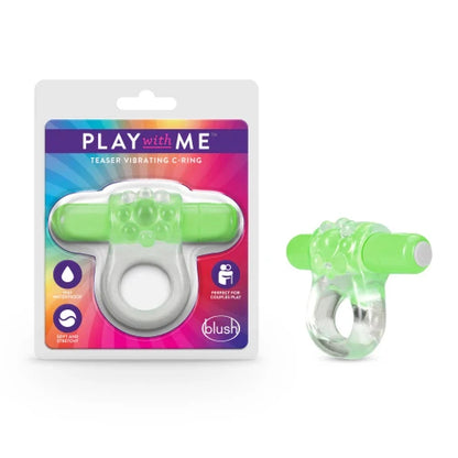 play with me cock ring - blush - in pink and blue package on left, toy on right