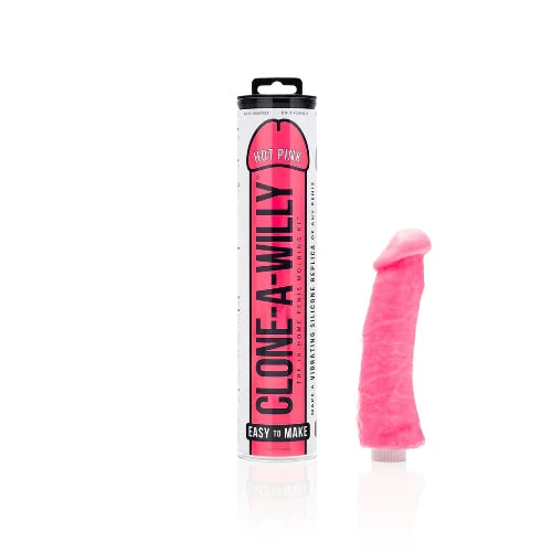 hot pink clone a willy kit - packaging on left and pink dildo on right