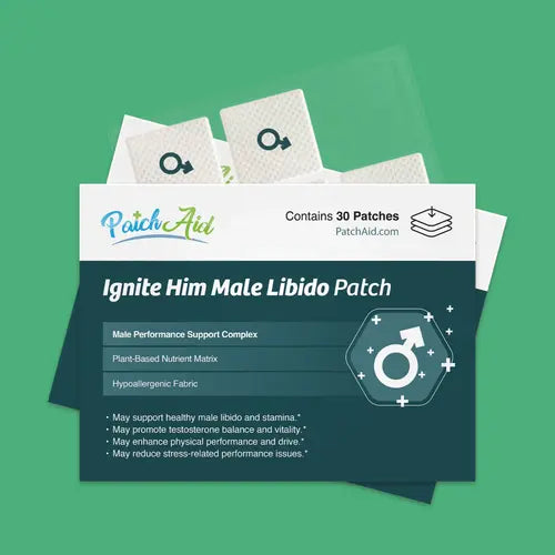 ignite him male libido patch - green package and green background