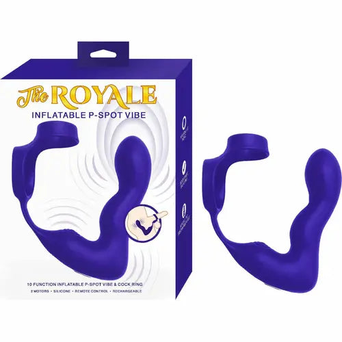 royale inflatable p spot vibe purple and white box on the left and purple vibrator on the right
