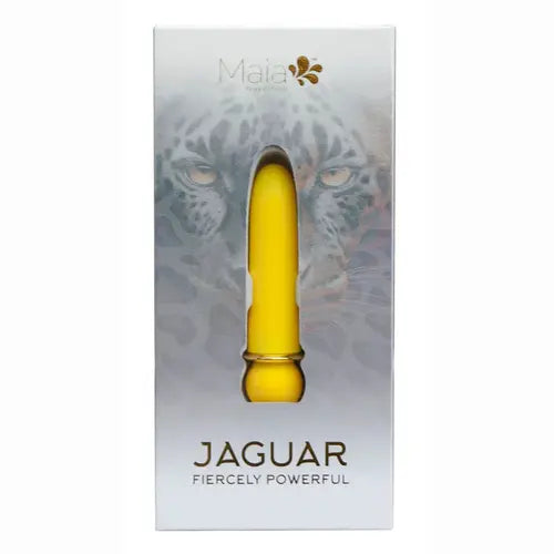 Yellow JAGUAR bullet vibrator in package with fierce jaguar eyes