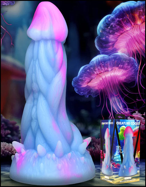 jellyfish dildo - pink and blue dildo with jellyfish in background