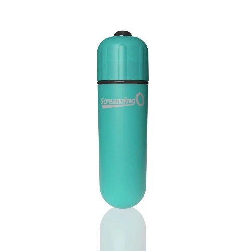 turquoise bullet vibrator against white background