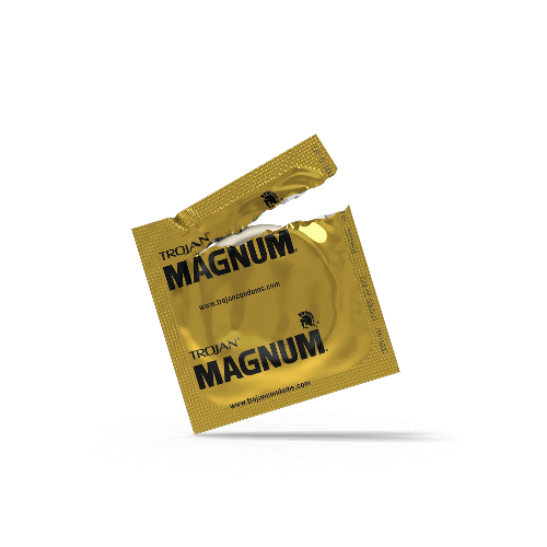 magnum condom in gold wrapper with wrapper open
