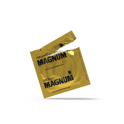 magnum condom in gold wrapper with wrapper open