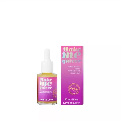 make me quiver arousal serum - bottle on the left and package on the right - white background