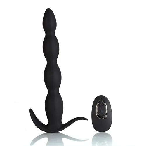 MASON black beaded butt plug on left with remote control on right
