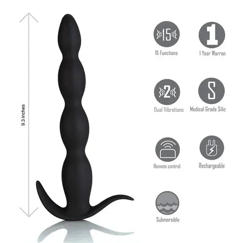 MASON black butt plug on left with product details listed on right