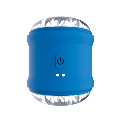 side view of Royale masturbator cylinder toy - blue with power button