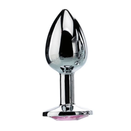medium metal butt plug against white background