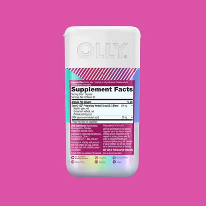 mellow menopause - pink and white capsules jar - back - against white background