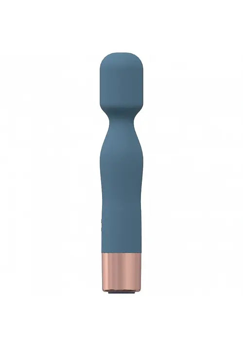 blue grey mini wand with copper details against white background