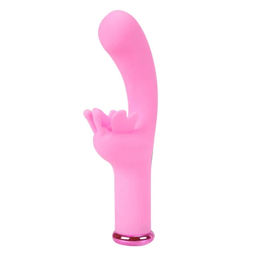 myla pink dual stimulator vibrator against white background