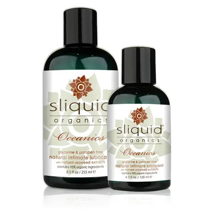 Sliquid Organics Oceanics Intimate Lubricant - two bottles, the one on the left slightly larger than on the right