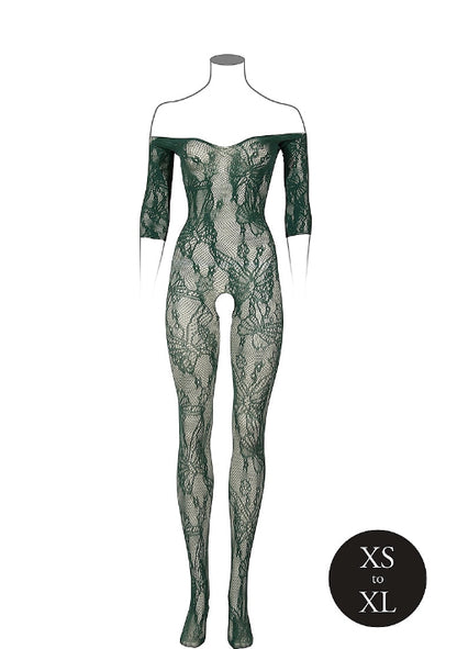 midnight green bodystocking against white background