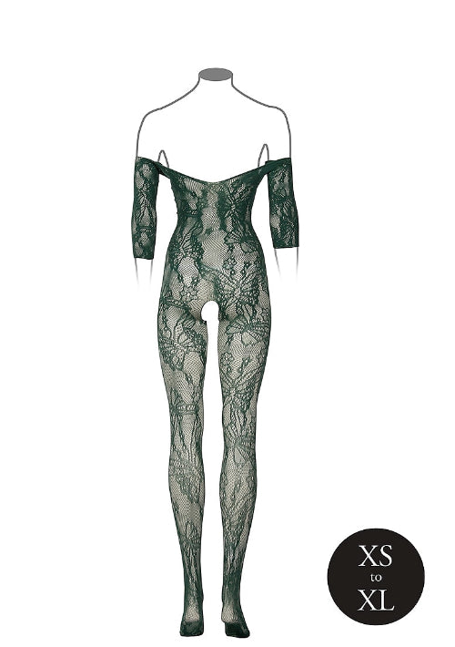 midnight green bodystocking against white background - back
