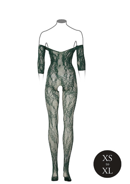 midnight green bodystocking against white background - back