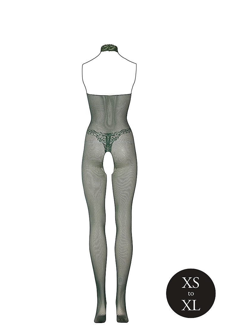 olive green bodystocking on mannequin back view
