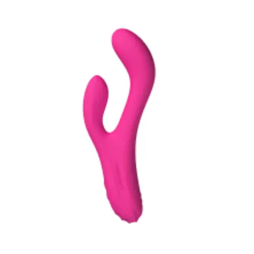 hot pink rabbit vibrator toy against white background