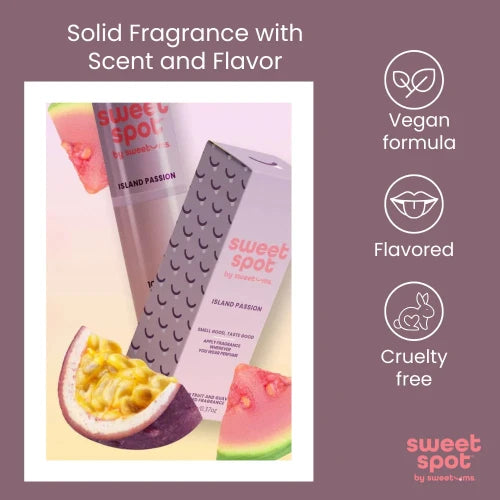 fragrance stick in purple box with fruit and product details