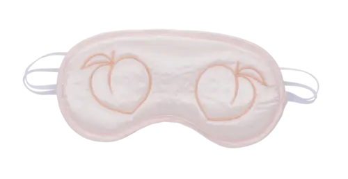 Peaches 'n CreaMe peach-colored satin blindfold with embroidered peaches