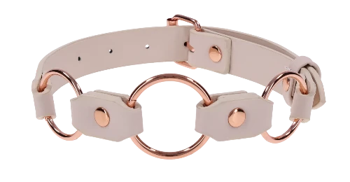 peaches and cream collar made from faux peach leather and rose gold rings