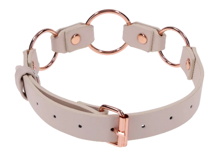 peaches n creame collar with rose gold faux leather and rose gold rings