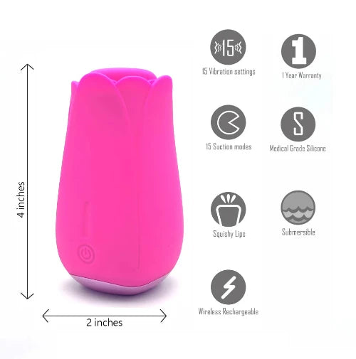 pink maia tulip pro toy next to product specifications