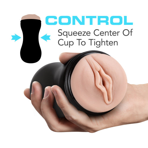 pocket pussy diagram showing squeeze function - hand holding device