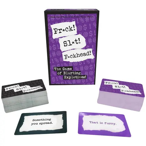 Pr*ck! Sl*t! F*ckhead! Game with purple box and black and purple cards