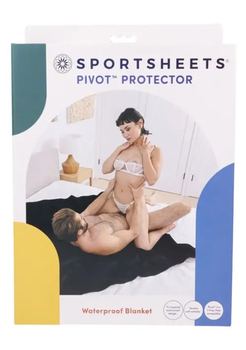 Sportsheets Protector Waterproof Blanket - image of man and woman on outspread black blanket