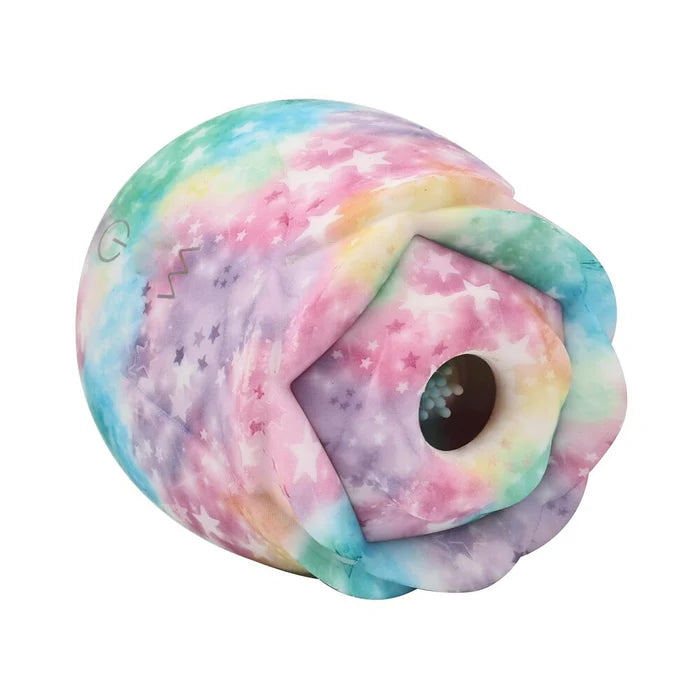 Rainbow rose toy against white background