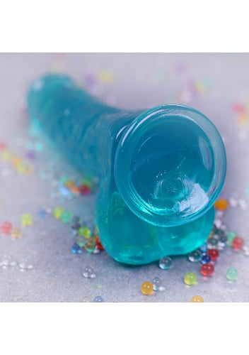 close up of the real rock crystal blue dildo suction cup feature