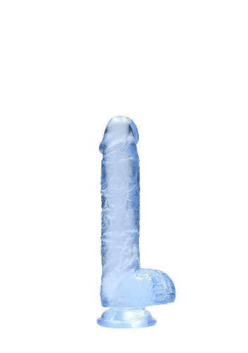 real rock crystal dildo blue against white background