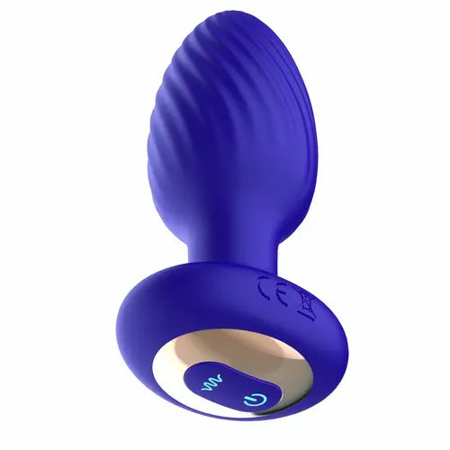 NassToys Royale Rotating Anal Plug - purple textured blug, bottom view with power button
