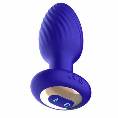 NassToys Royale Rotating Anal Plug - purple textured blug, bottom view with power button