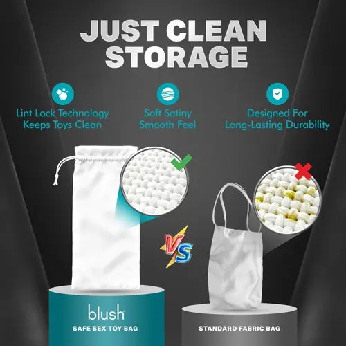 large safe sex by blush sanitary sex toy storage bag compared to a standard fabric bag - image show no bacterial growth with blush bag