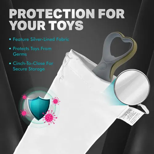 large safe sex by blush sanitary sex toy storage bag next to product details