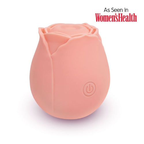 peach rose purrz toy against white background with text "as seen in women's health"