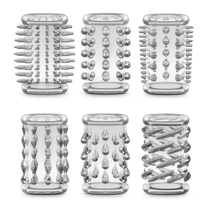 set of six cock sleeves against white background