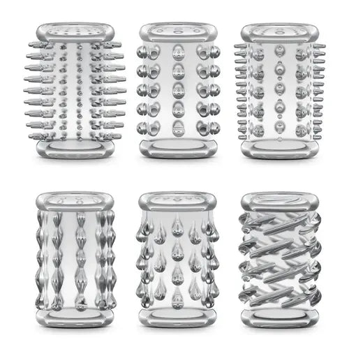 set of six cock sleeves against white background