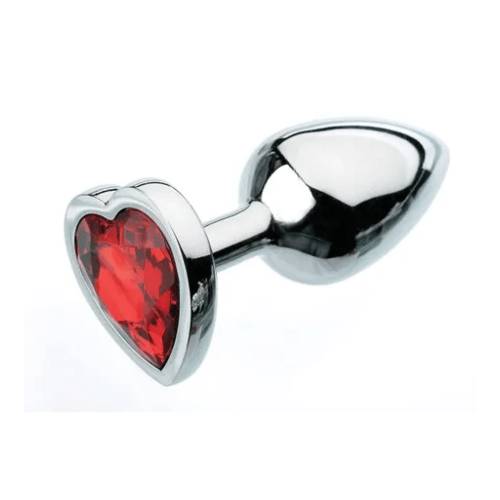 small metal plug with sparkly red heart