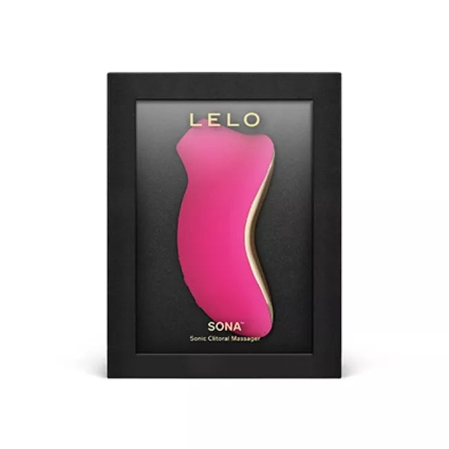 SONA cerise clitoral massager with black packaging