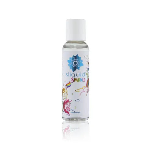 one slim bottle of sparkle lube with white cap against white background
