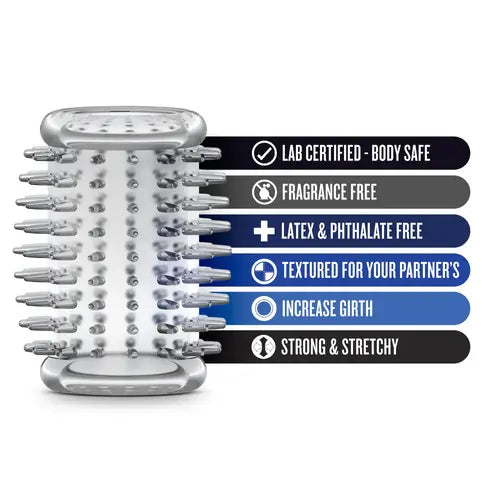 Spiked tickler clear sleeve with product details
