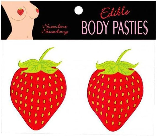 Edible Body Pasties - Succulent Strawberry - two red strawberries with green stems
