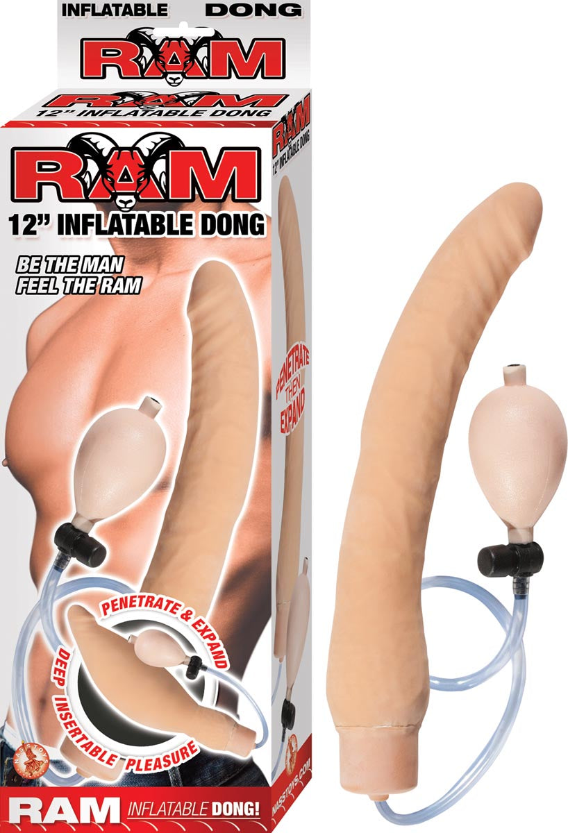 the ram 12 inch inflatable dildo with white red and black package