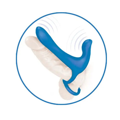 the Royale ultimate lover blue sheath and ring toy positioned on a dildo